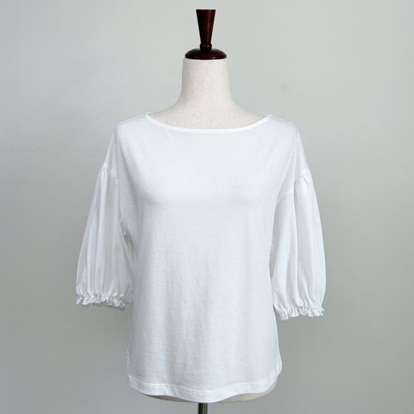 Nation LTD White Drop Shoulder Puff Sleeve Sandra Boatneck Top - Picture 2 of 10